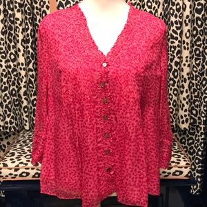 DVF Silk Fuschia Rose Petal Print Blouse